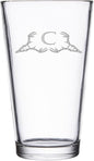 Hat Shark Deer Skull Letter Monogram Pint Beer Glass, 16 oz, Clear, A-Z Initials (1, Letter C)