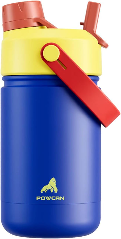 12 oz Insulated Water Bottle for Kids: 2-in-1 Straw Spout Lid, Spill-proof by POWCAN
