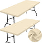 homing 2 Pack Rectangle Table Cloth, Elastic Fitted Fabric Tablecloth Fits for 8 Foot Folding Tables, Washable Table Cover for Picnic, Camping, Indoor & Outdoor (Champagne, 30" x 96")