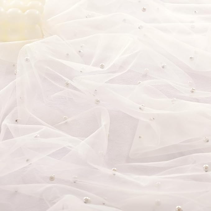 Pearl Table Runner Summer Tulle Gauze Sheer Wedding Party Home Decor | Ivory - Image 3