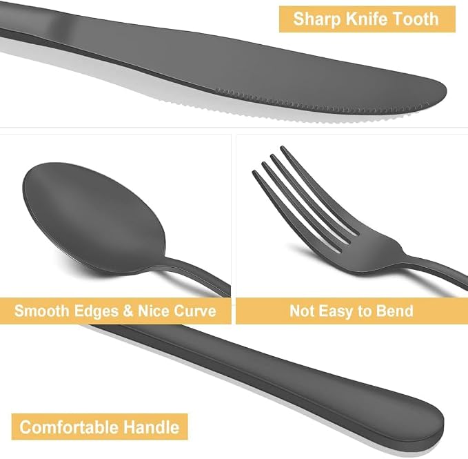 Matte Black Silverware Set for 8, 40 Pieces Stainless Steel Flatware Cutlery Set - Image 2