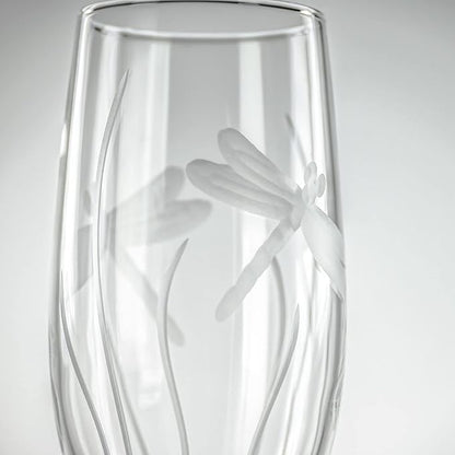 Rolf Glass Dragonfly Champagne Flute Glasses 8 ounce - Toasting Flute Glasses - Lead-Free Glass - Etched Flute Glasses – Proudly Made in the USA (Set of 4)