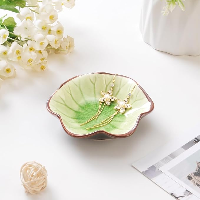 JAMEND CLXP Ice Cracking Leaf Jewelry Dish, Decorative Ring Holder Small - Image 3