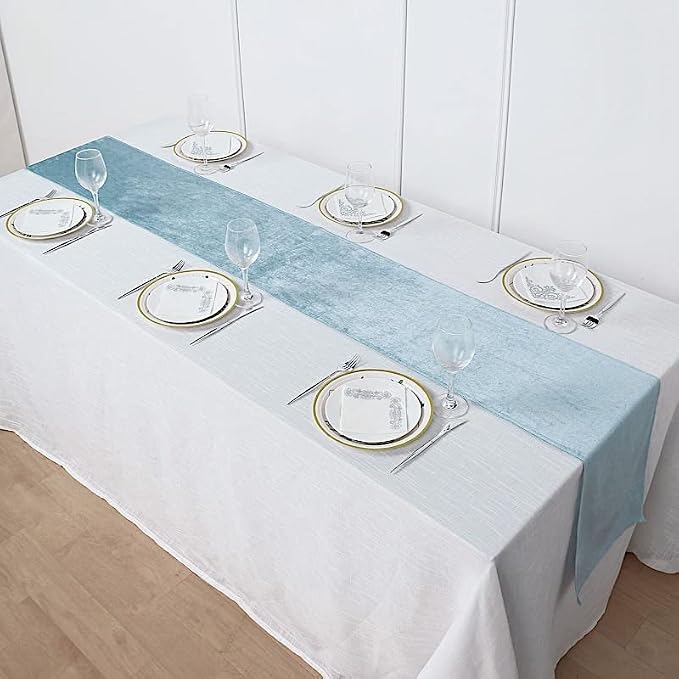 Balsa Circle 10 pcs 12x108-Inch Dusty Blue Premium Velvet Table Runners - Image 5