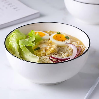 Hesen 60 oz Large Soup Bowl, Pho Bowls, Large Ramen Bowl Set of 3, 8 in Off White Porcelain Big Bowls…
