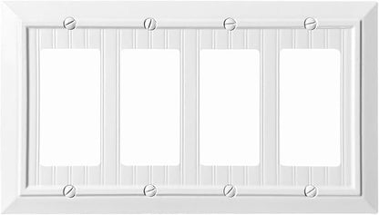 Beadboard Outlet Covers Wall Plates, Bamboo Fiber Light Switch Covers, Natural Material Electric Receptacle Decorative Switch Plate Outlet Cover (Pure White, 4 Gang Decorator 1 Pack)