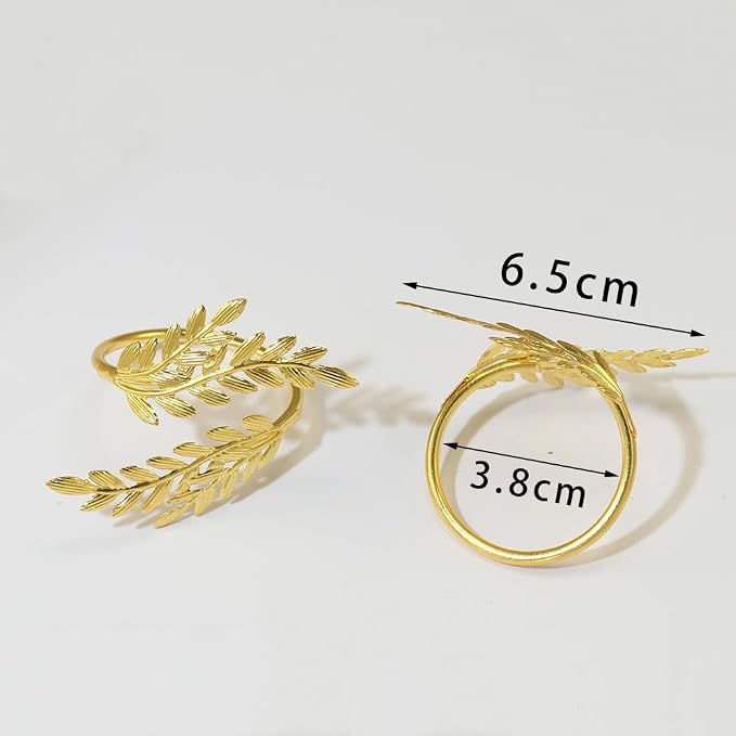 14K Gold Napkin Rings Set of 12, Metal Gold Leaf Napkins Rings Holder Buckles - Image 6