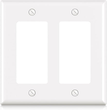 ELEGRP 2-Gang Decorative Wall Plates, Standard Size 4.53" H x 4.57" L Unbreakable Thermoplastic Faceplate Cover for Decorator Receptacle Outlet Switch, UL Listed (1 Pack, Glossy White)