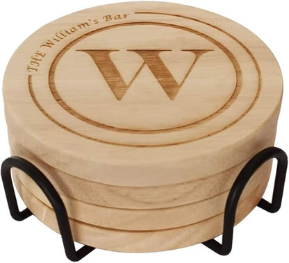 Personalized Wooden Coasters, Custom Engraved Monogram Coasters, Great Gifts for Relatives, Friends or Yourself (Set of 4)