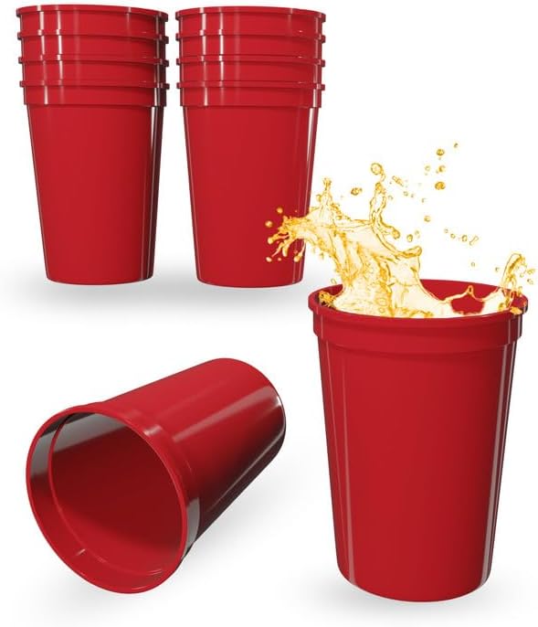 PartyPrints 10 Pack Small 10 to 12 oz Red Reusable Blank Plastic Cups, Stadium by PartyPrints