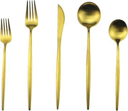 5-Piece 18/10 Stainless Steel Matte Gold Flatware Set - Image 8