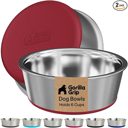 GORILLA GRIP Dog Bowls, Food Grade 304 Stainless Steel, Holds 6 Cups Each Food by Unknown