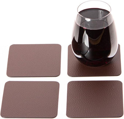 Nikalaz Set of Small Brown Placemats and Coasters, 4 Table Mats and 4 Coasters, Recycled Leather, Place Mats 15.75'' x 11.8'' and Coasters 3.9'' x 3.9''