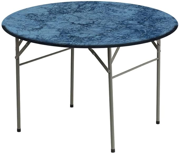 Round Edge Closing Tablecloth, Marble Elastic Edged Tablecloth, Abstract Crack Pattern, Fit Round Tables 56inch Diameter, for Restaurant Picnic Indoor and Outdoor Use, Blue