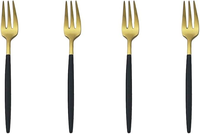 Black Gold Flatware, Royal 4 Piece Matte Black Handle 18/10 Stainless Steel Pie by Gugrida