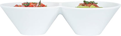 Restaurantware-9.1 x 4.9 x 2.3 Inch Double Dip Bowls, 1 Microwavable Condiment Server - 2 Compartments, Microwavable, White Porcelain Dip Tray, Dishwashable, For Snacks, Condiments, Or Toppings