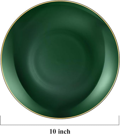 100 PCS Green Gold Plastic Plates, 10 inch Green Disposable Plates for Party, Plastic Dinner Plates for Party, Graduation, Birthday, Wedding