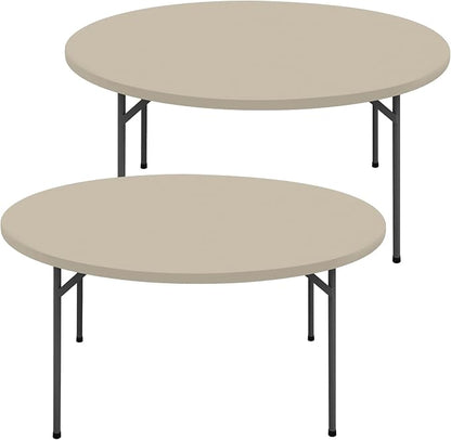 Round Spandex Tablecloth 2 Pack, Elastic Fitted Waterproof Tablecloths for 57"-68" Tables, Stretch Washable Picnic Table Cover for Camping, Dining, Indoor and Outdoor, Taupe