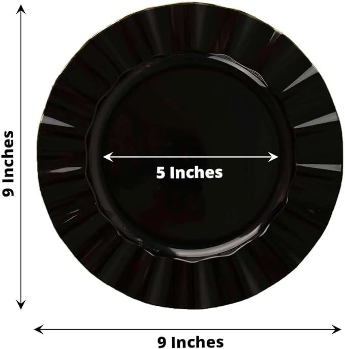 Efavormart 9" Salad Plates – Set of 10 Plastic Black Round Disposable Plates - Image 3