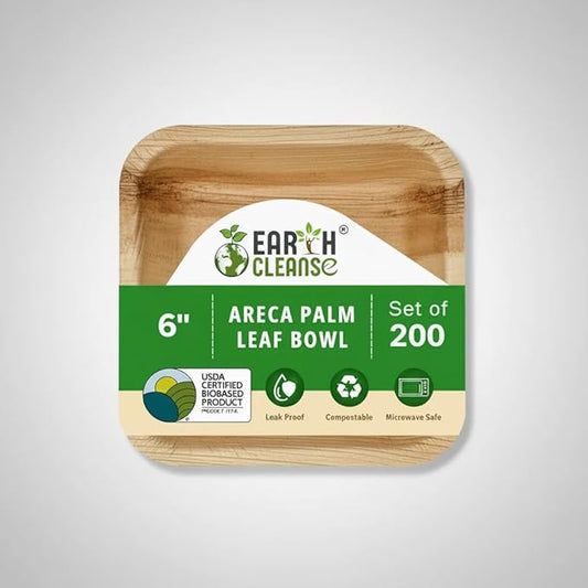 6 Inch Square Compostable Biryani Palm Leaf Extra Deep Bowls | Pack of 200 | Eco Friendly Disposable Areca Leaf Bowls | Biodegradable Heavy Duty for Rice Curry Parties Catering Events
