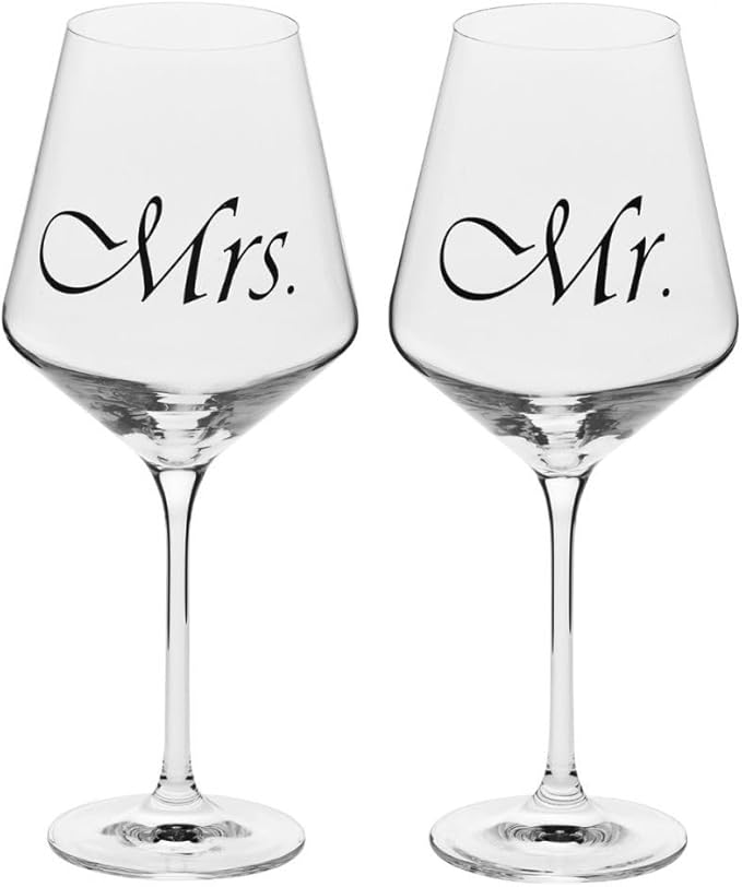 Krosno Mr & Mrs Wine Glasses, Set of 2, 18.6 oz, Avant-Garde Collection, Crystal Glass, Ideal Wedding Gift, Dishwasher Safe, Made in Europe