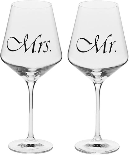 Krosno Mr & Mrs Wine Glasses, Set of 2, 18.6 oz, Avant-Garde Collection, Crystal Glass, Ideal Wedding Gift, Dishwasher Safe, Made in Europe