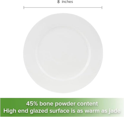 Fine Bone China Dessert Plates 6-Piece, Cake Plate, Side Plate 8 Inches, Fine Glaze With Pure White Color Sturdy and Durable, Thin Thickness and Light Weight, Microwave and Dishwasher Safe