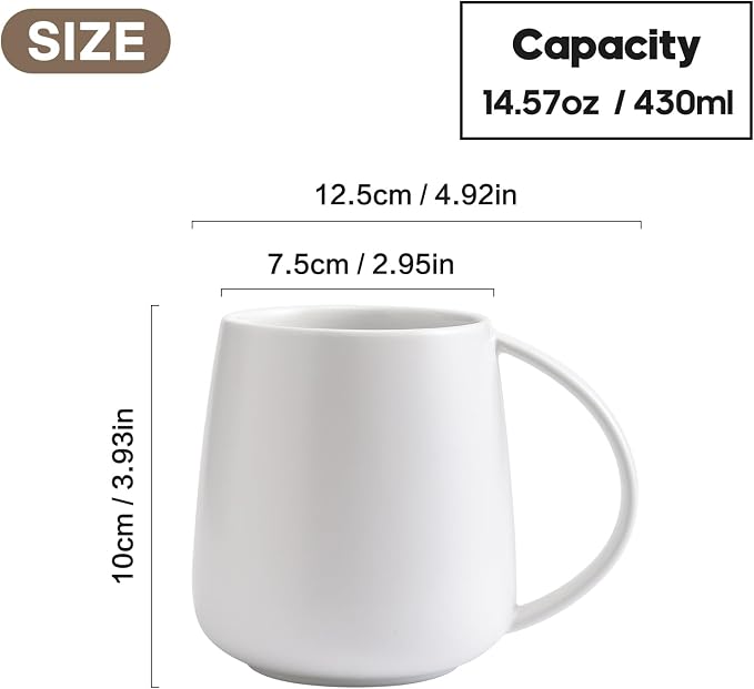 Eyoriza 15Oz Matte Ceramic Coffee Mug, Big Handle, Microwave and Dishwasher Safe - Image 2