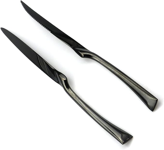 JASHII 18/10 Stainless Steel 8 Piece Mirror Polished Black Steak Knife Black - Image 3