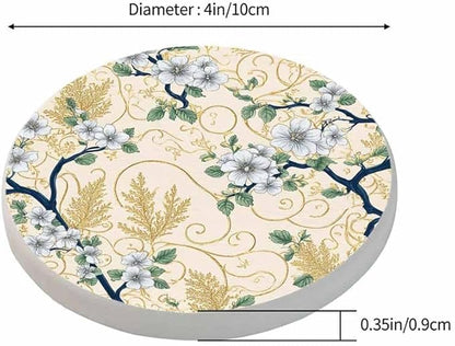 Elegant Floral Pattern Drink Coaster for Tabletop Protection Japanese Spring Style Fashion Flowers Non-Slip Cups Place Mats Home Decor Diatomite Material for Men Women
