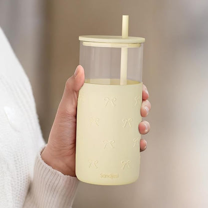 SANDJEST Glass Tumbler with Straw and Lid, Glass Water Bottle with Silicone - Image 6