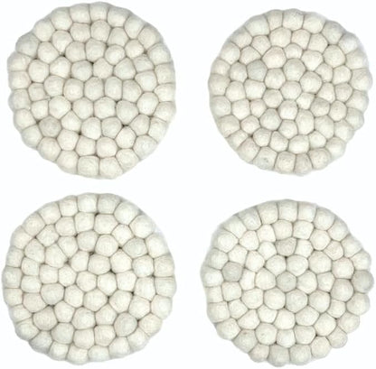 Humble Hilo Handmade Felt Coaster, 3.9 inches, Set of 4 (White)