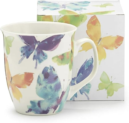 burton + BURTON Watercolor Butterflies 16oz Porcelain Mug by burtonBurton