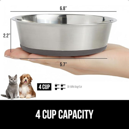 GORILLA GRIP Dog Bowl, Holds 4 Cups (32 fl oz), Heavy Duty Metal Food and Water Bowl for Feeding Dogs and Cats, Easy Clean, Dishwasher Safe, Rust Resistant Stainless Steel, BPA Free Rubber Base, Black
