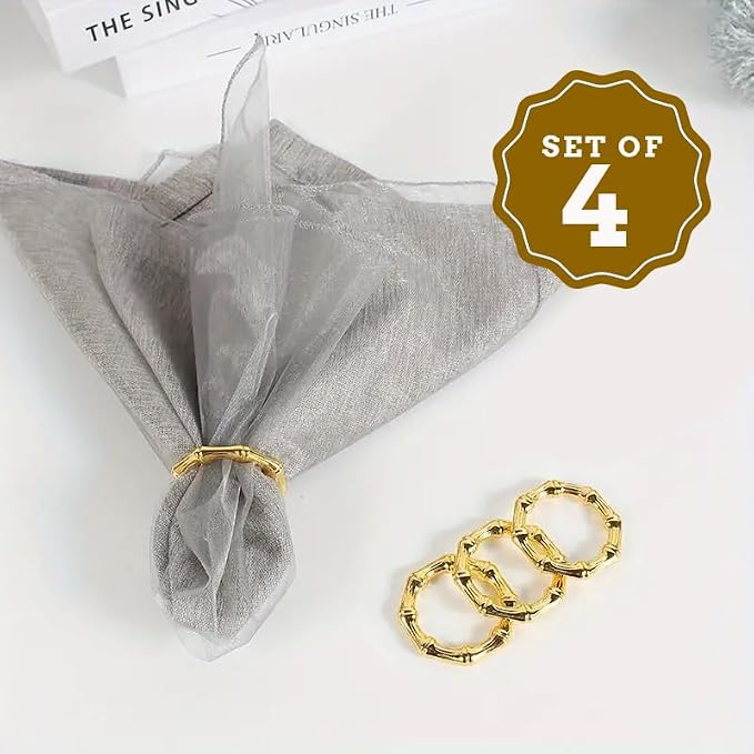 Shining Gold Bamboo Napkin Rings Set of 4 - Image 2