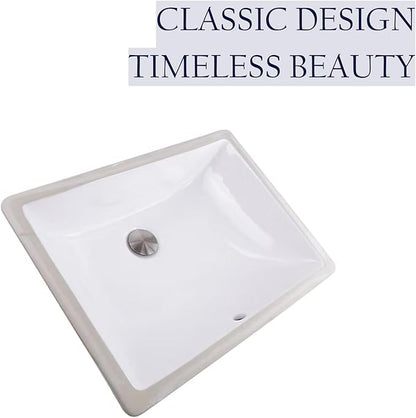 Nantucket Sinks Undermount Bathroom Sink – 18" x 13" Interior Rectangular Bowl, Ceramic Bath Sink for Vanity, w Overflow, High Gloss White Vitreous China, Scratch & Stain Resistant – UM-18x13-W
