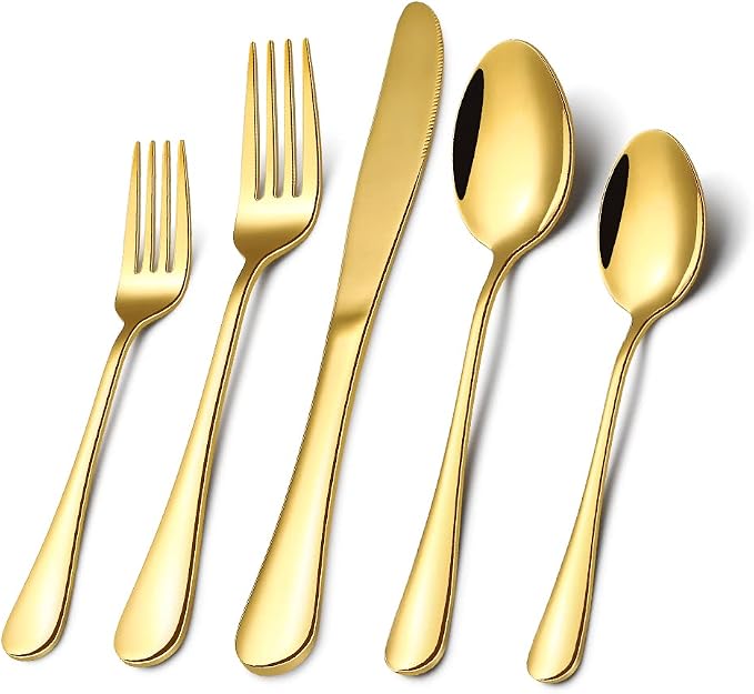 Gold Silverware Flatware Set for 8, 40 Piece Stainless Steel Cutlery Set - Image 9