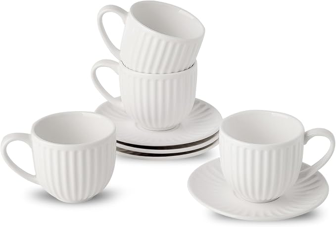 Hasense Ceramic Cappuccino Cups and Saucers - 8 Oz by Hasense