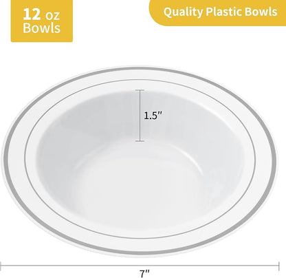 100 Pack Plastic Bowls with Silver Rim | 12oz Disposable Soup Bowls, Heavy Duty - Image 4
