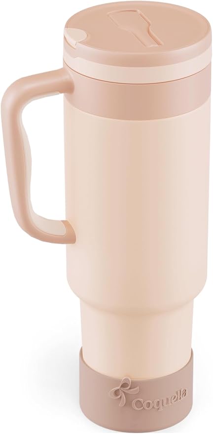40 oz Insulated Tumbler with Handle and Push-Button Straw Lid, Stainless Steel by Coquella