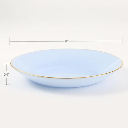 9-Inch Glass Dinner Plates Set of 6 – Elegant Blue with Gold Trim and Non-Slip Base, Handcrafted for Family Dining, Entertaining, or Gifts