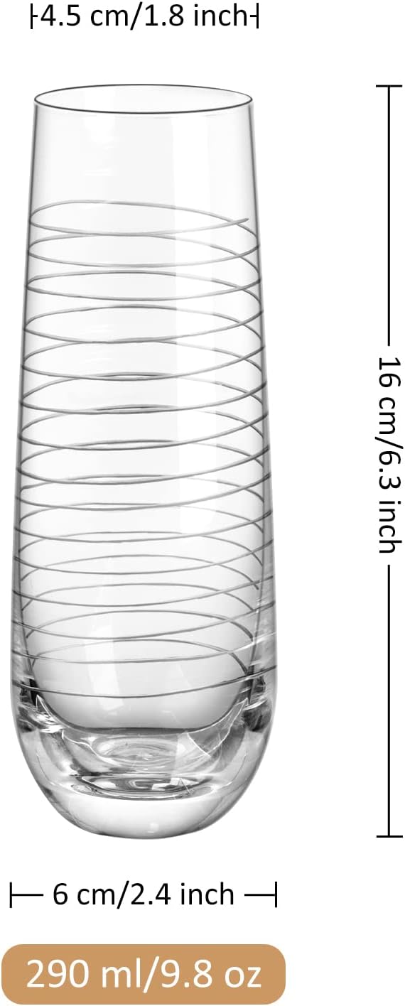 Joeyan Etched Champagne Flutes Glasses Cups, Handmade Mouth Blown Aesthetics - Image 7