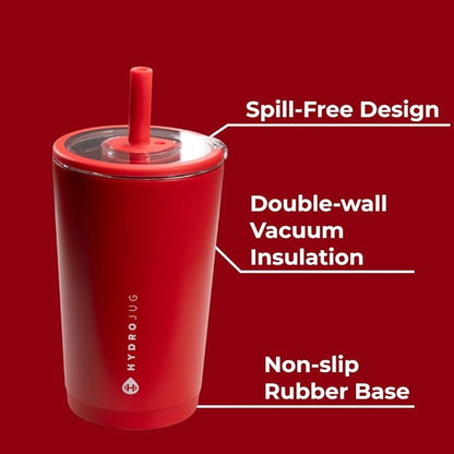 HydroJug Everyday Tumbler 20 oz – Ceramic-Lined Insulated Tumbler with Straw and Soft-Touch Lid, Cup Holder Friendly, Double-Wall Vacuum Insulation, Reusable Travel Cup – Alumni Red