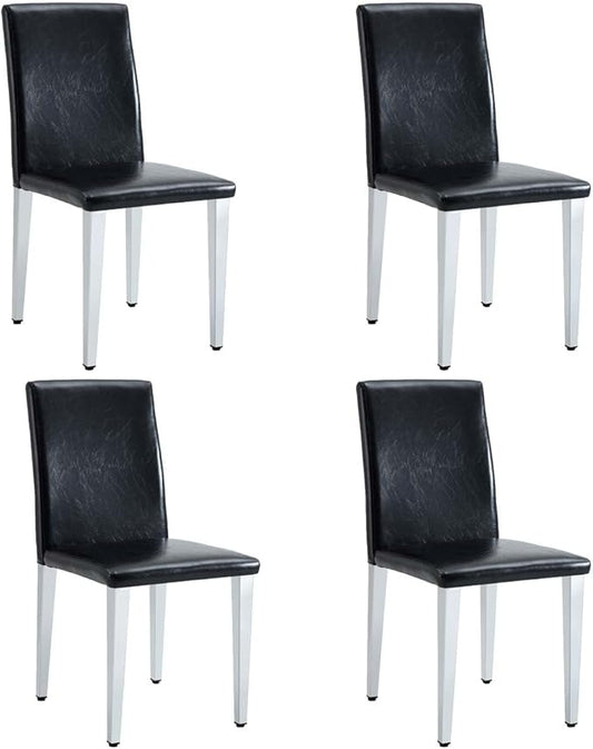 Dining Chairs Set of 4,Faux Leather with Chrome Plate Metal Legs,Armless Kitchen Room Chairs Set of 4,Max Load 300 Lbs,High Back Modern Design for Home Kitchen Living Room Bedroom