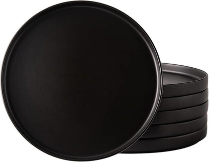AmorArc Ceramic Dinner Plates Set of 6, 10.0 Inch Matte Stoneware Plates for Kitchen,Modern Flat Dinnerware Dishes Set,Microwave& Dishwasher Safe, Scratch Resistant, Matte Black