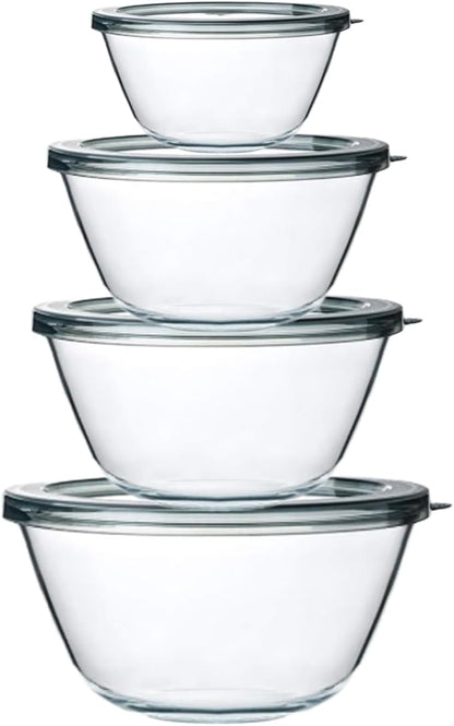 M MCIRCO Glass Mixing Bowls with Lids, 4 Packs Glass Bowl Set, Nesting Bowls for Meal Prep, Food Storage, Bowls For Cooking, Baking, BPA-Free, 0.8/1.7/2.9/4.8 Qt
