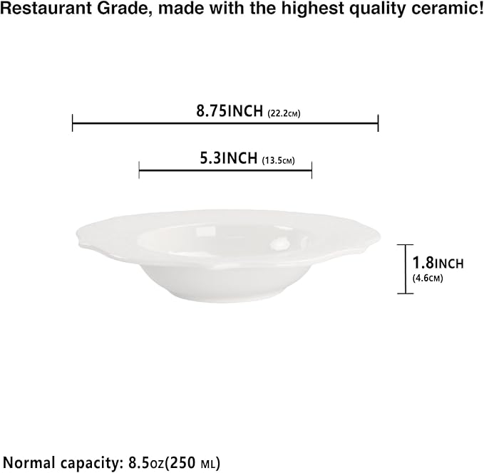 Soup Bowls, Pasta Bowls Plates, Embossed Porcelain Wide Rim Bowls, 8.5 Oz - Image 2