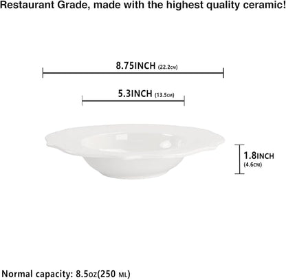 Soup Bowls, Pasta Bowls Plates, Embossed Porcelain Wide Rim Bowls, 8.5 Oz - Image 2