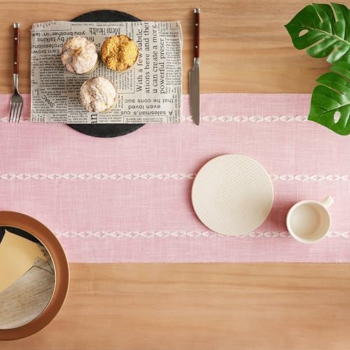Braided Farmhouse Table Runner, Braided Pink 13x108 Inch, Cotton Linen Table - Image 4