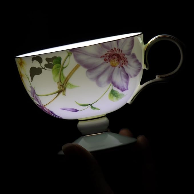 KAMMAK Tea Cups Set of 2, Ceramic Floral Pattern Demitasse Cup | Porcelain - Image 5